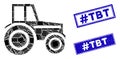 Wheeled Tractor Mosaic and Scratched Rectangle Hashtag Tbt Stamp Seals