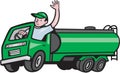 6 Wheeler Tanker Truck Driver Waving Cartoon