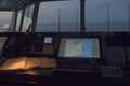 Wheelhouse in modern ship with ECDIS and Bridge Log book Royalty Free Stock Photo