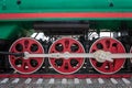 Wheels of an ancient locomotive close-up, retro