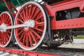 wheels of an ancient locomotive close-up, retro