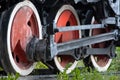 Wheels of ancient train on rails Royalty Free Stock Photo