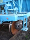 Wheels on freight rails at a railway station Royalty Free Stock Photo