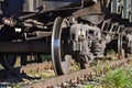 Wheels of a freight railway car close-up. Russia Royalty Free Stock Photo