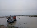 10 wheels heavy vehicles out of control & no way to come out of water