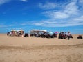 3 wheels motorcycling at sandy beach in Haikou, Hainan Island Royalty Free Stock Photo