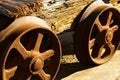 Wheels of old mine cart Royalty Free Stock Photo