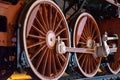 Wheels of an old steam locomotive close-up Royalty Free Stock Photo