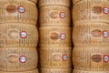 Wheels of Parmesan chees in Italy.