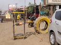 Wheels & Punctures, latest setup in business in Maharashtra Roadways Royalty Free Stock Photo