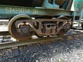 Wheels of a railway car closeup Royalty Free Stock Photo