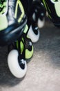 Wheels of roller skates closeup Royalty Free Stock Photo