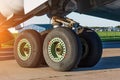 Wheels rubber tire rear landing gear racks, under wing view