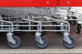 Wheels of shopping trolleys Royalty Free Stock Photo