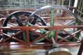 The wheels of a steam engine