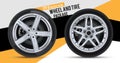 Wheels and tires package. Realistic vector. A set of winter and summer car tires. Car wheel with alloy rims. Wheel parts. Tire se