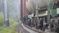 The wheels of the train on flights are moving, selective focus Royalty Free Stock Photo