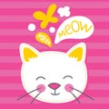 Wheite kitten onon a bright pink striped background vector illustration.
