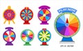 set of spinning whells or roulette fortune in flat icon concept.