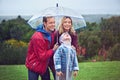 Where does the rain come from. a family of three standing outside in the rain. Royalty Free Stock Photo