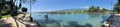 Where Lake Ohrid and Drim river meet panorama Royalty Free Stock Photo