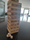 A block stacking game or block tower to train focus, concentration and gross motor skills. Taken in the geriatric room Royalty Free Stock Photo
