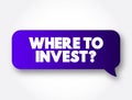 Where To Invest Question text message bubble, concept background Royalty Free Stock Photo