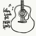 Where word fail music speaks  acoustic guitar line art drawing illustration Royalty Free Stock Photo