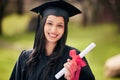 Wheres my next challenge. Cropped portrait of an attractive young female student celebrating on graduation day.