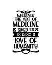 Wherever the art of Medicine is loved there is also a love of humanity. Hand drawn typography poster design