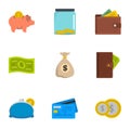 Wherewithal icons set, flat style Royalty Free Stock Photo