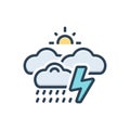 Color illustration icon for whether, wet weather and downpour