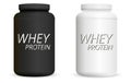 Whey protein black and white bottles set. Sports Royalty Free Stock Photo