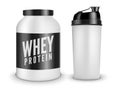 Whey protein bodybuilding nutrition isolated on white. Lifestyle power fitness training sport illustration. Shaker bottle.