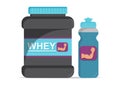 Whey protein drink vector illustration. Whey protein bodybuilding nutrition