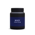 Whey protein in jar isolated on white background. Sports nutrition container icon. Protein powder for fitness. Sports nutrition