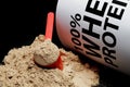 Whey Protein Powder in measuring scoop.