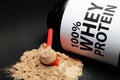 Whey Protein Powder in measuring scoop. Royalty Free Stock Photo