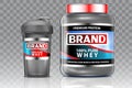 Whey protein shaker vector realistic mock up set