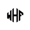 WHF letter logo design with polygon shape. WHF polygon and cube shape logo design. WHF hexagon vector logo template white and Royalty Free Stock Photo