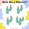Which one is different activity page for kids. Find the different cactus worksheet