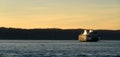 Whidbey  ferry departing from Mukilteo at sunset Royalty Free Stock Photo
