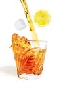 Whiff of alcohol pours with splashes into the glass with ice an