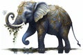 Whimiscal elephant with golden ornamated
