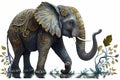 Whimiscal elephant with golden ornamated