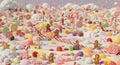 AI generated image of candy landscape filled with vibrant sweets. Royalty Free Stock Photo