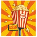 A whimsical, AI-generated illustration of a popcorn box with red Royalty Free Stock Photo