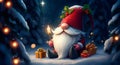 Magical winter dwarf surrounded by Christmas presents - AI generated Royalty Free Stock Photo