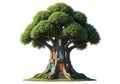 A whimsical, AI-generated image of a large tree designed as a house. The tree features an expansive Royalty Free Stock Photo
