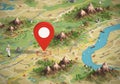 A whimsical, AI-generated map featuring a large red location Royalty Free Stock Photo